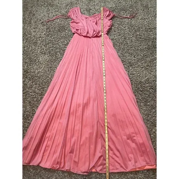 Vintage Formal Dress Size Small Pink Accordion Pleated Maxi Prom Bridesmaid 80s - Picture 14 of 16